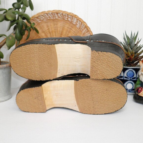 New Black Swedish Style Bohemian Wooden Sole DUTCH Clogs Size EU 40 US 9 Womens - Picture 4 of 15